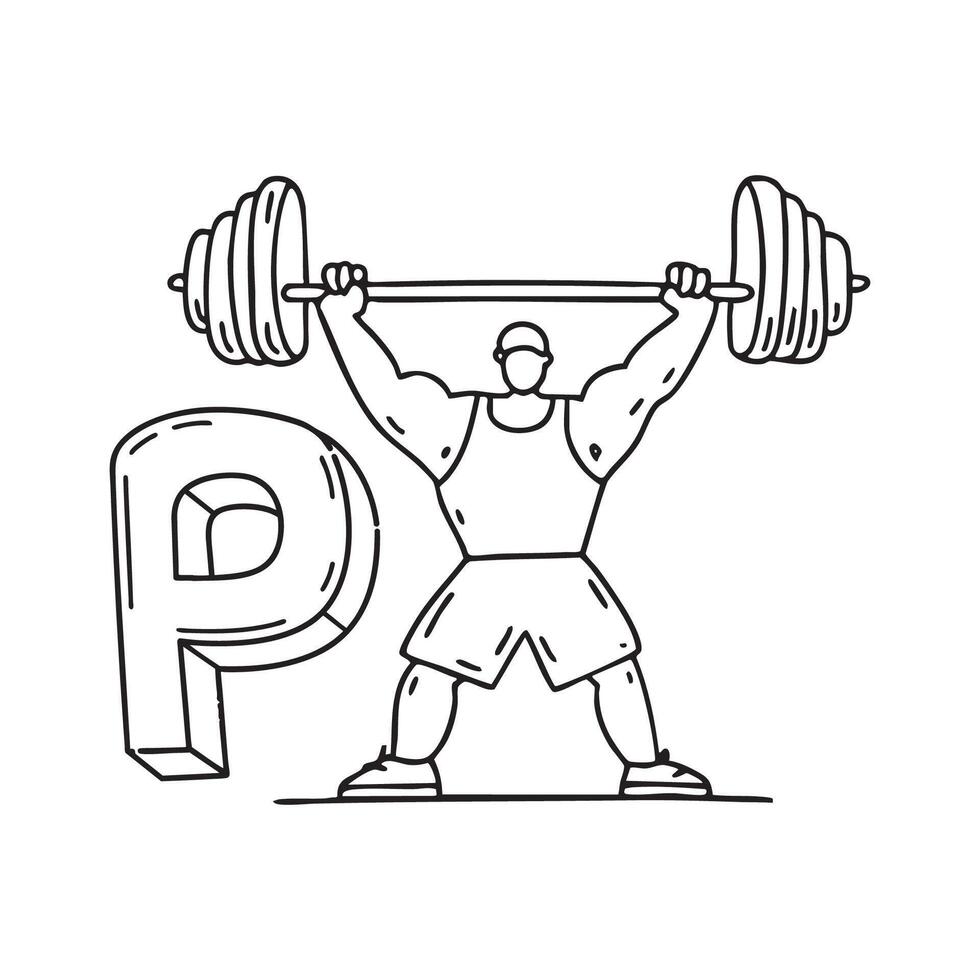 An illustration of letter P stand for powerlifting vector