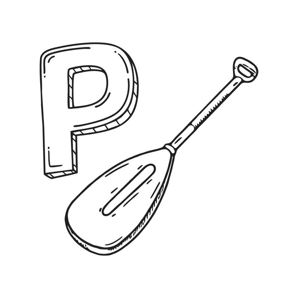 An illustration of letter P stand for paddle vector