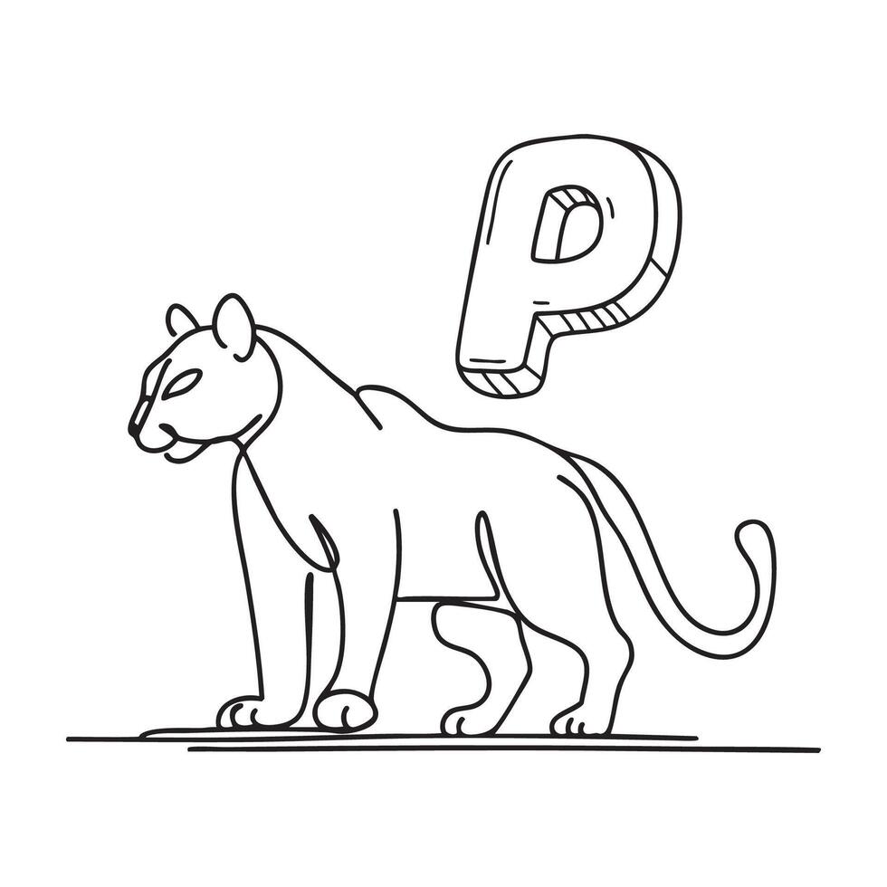 An illustration of letter P stand for panther vector