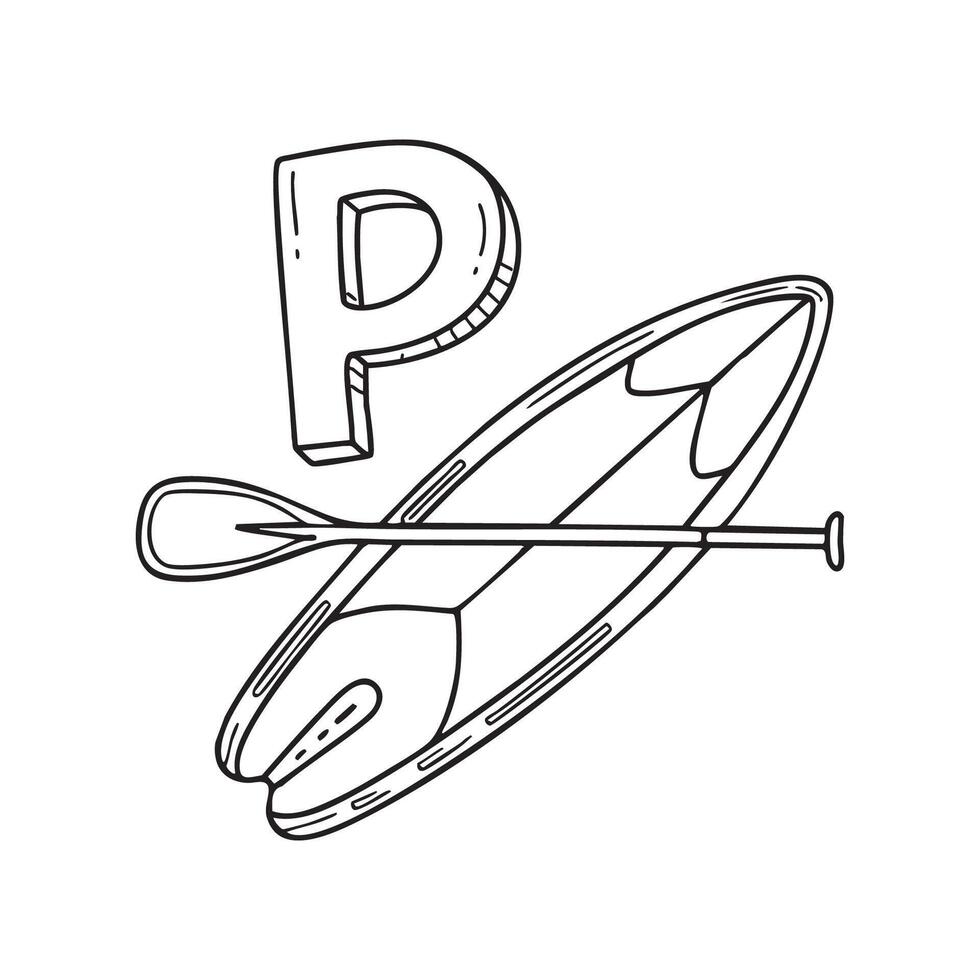 An illustration of letter P stand for paddleboard vector