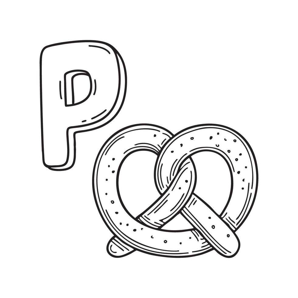 An illustration of letter P stand for pretzel vector