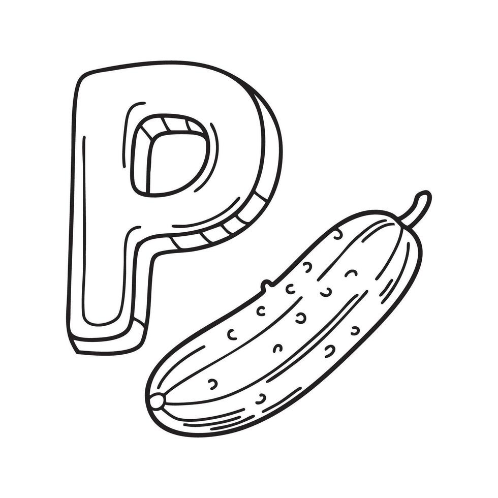 An illustration of letter P stand for pickle vector