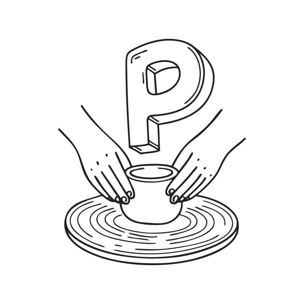 An illustration of letter P stand for pottery vector