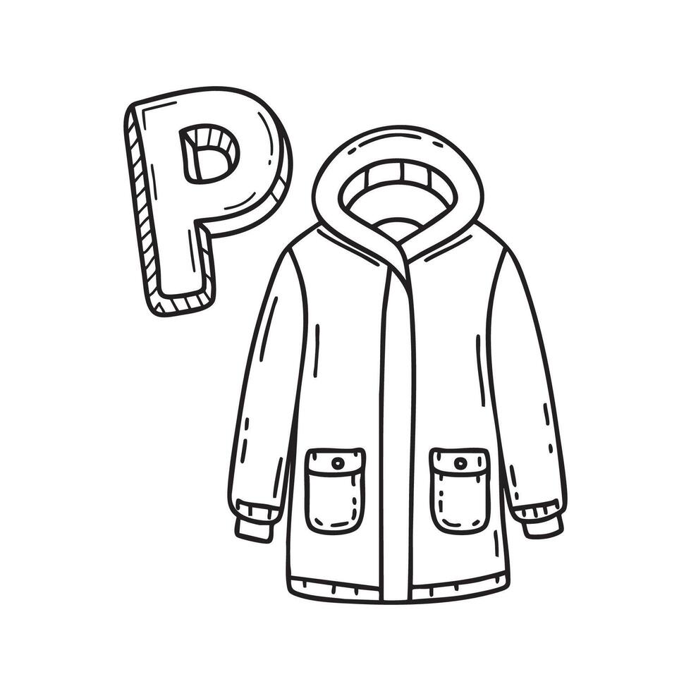An illustration of letter P stand for parka vector
