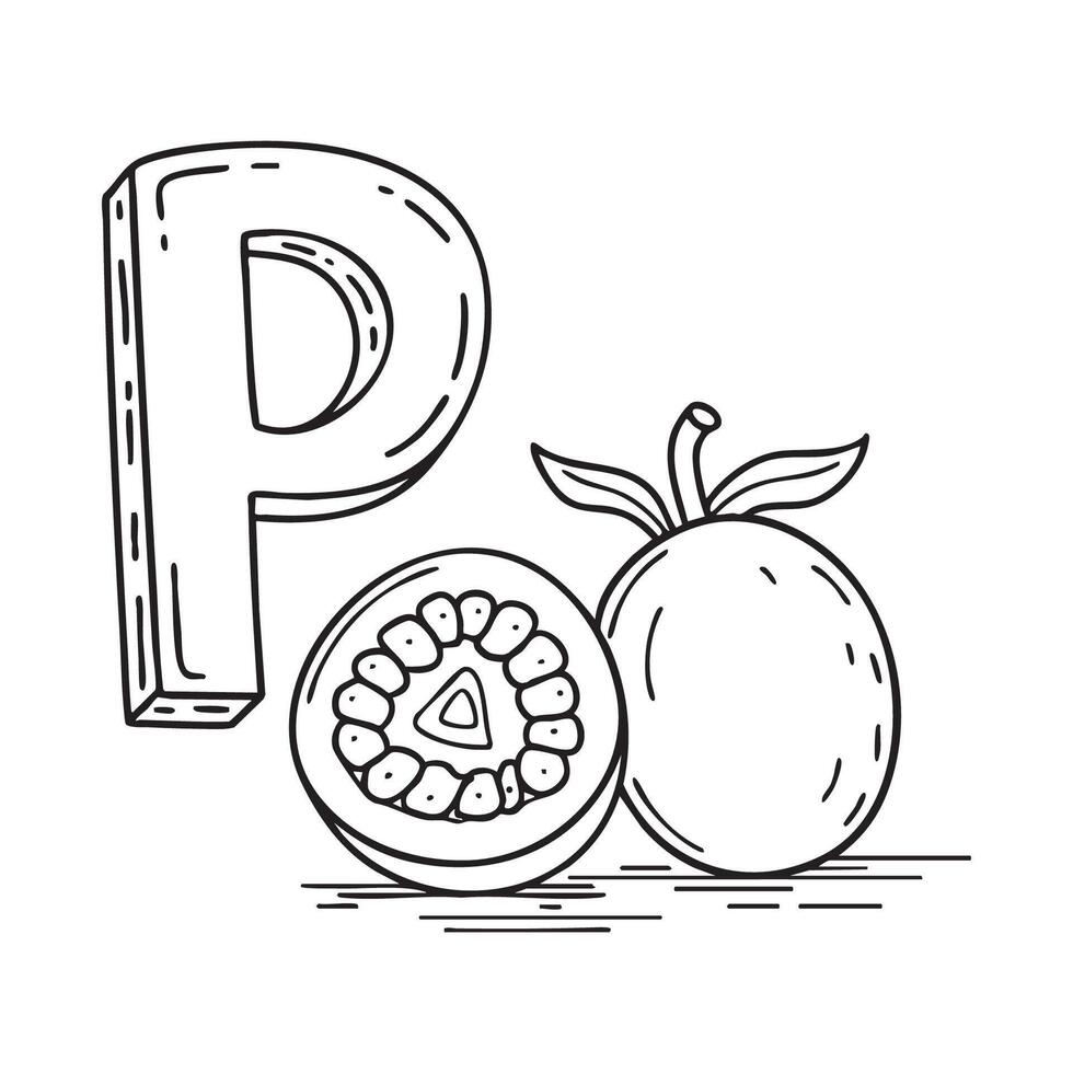 An illustration of letter P stand for passionfruit vector