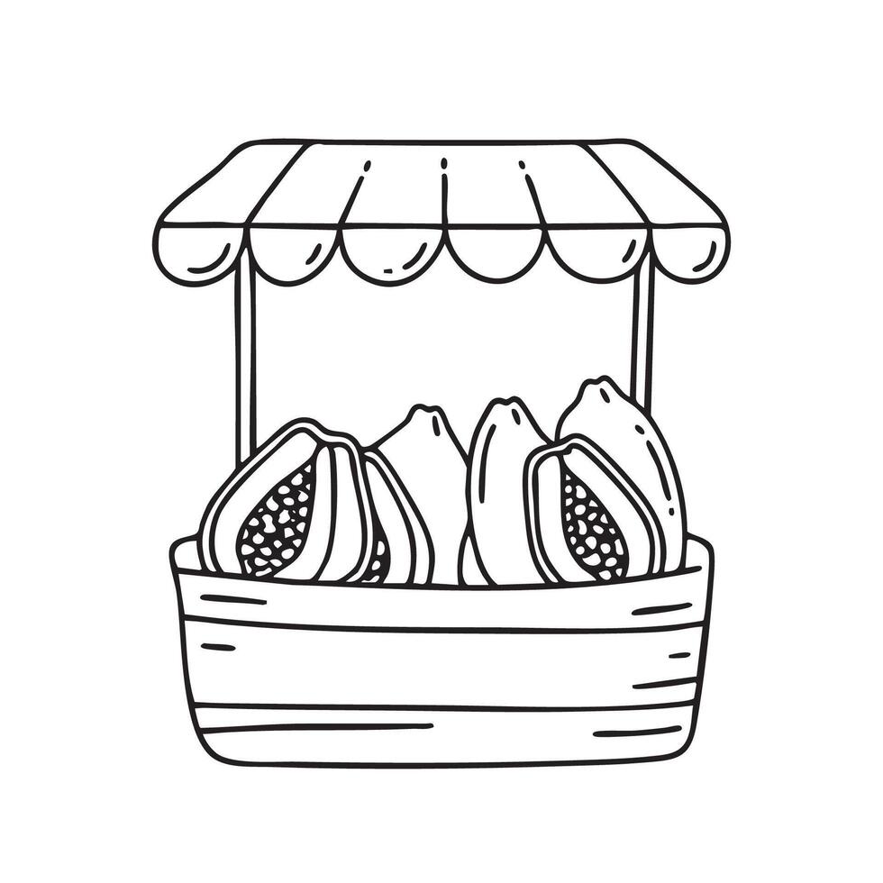 market stall displaying papayas in a woven basket vector