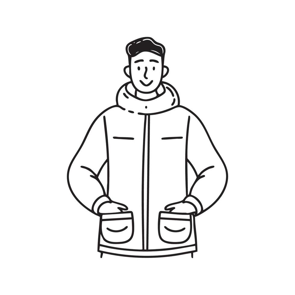 person slipping their hands into parka pockets for warmth vector
