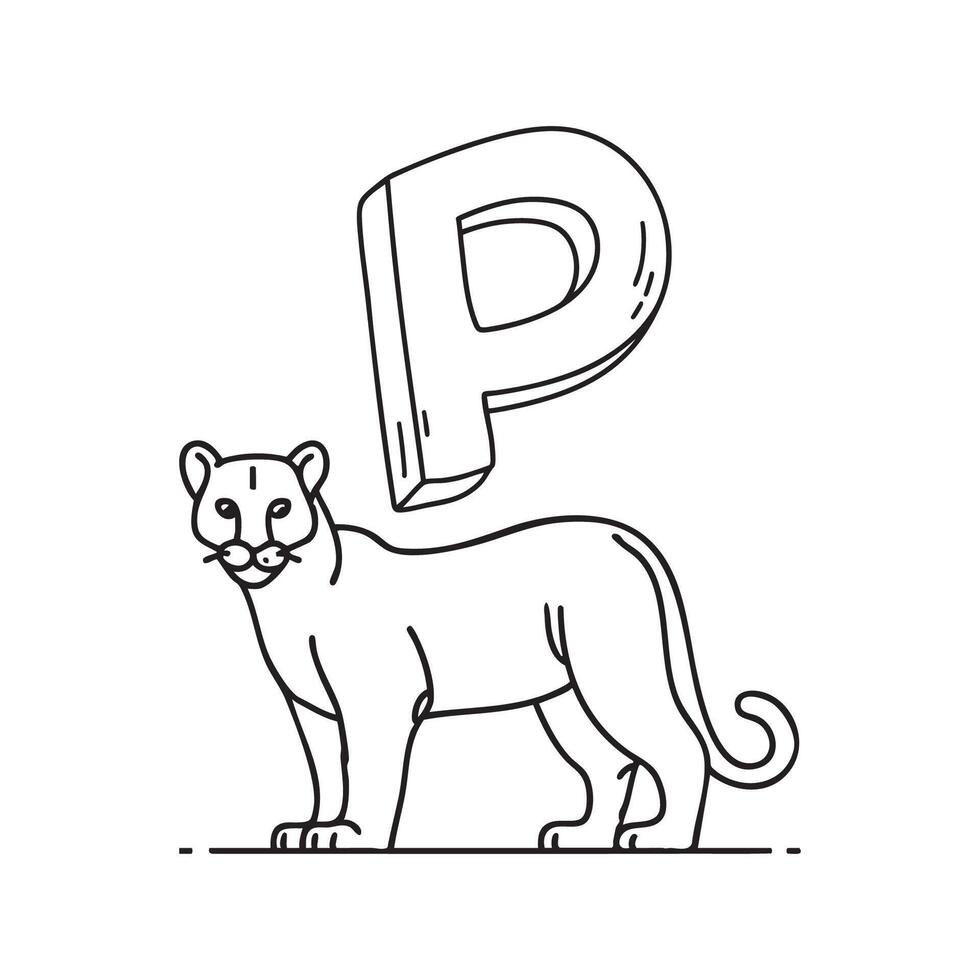 An illustration of letter P stand for puma vector