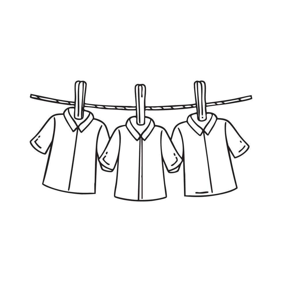 Wooden pegs holding shirts on a clothesline vector