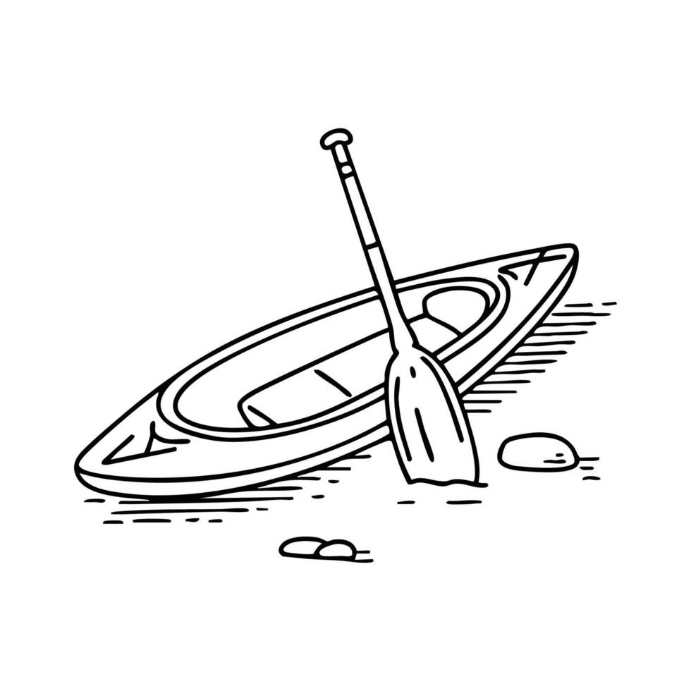 paddle lying on the sand beside an overturned kayak vector