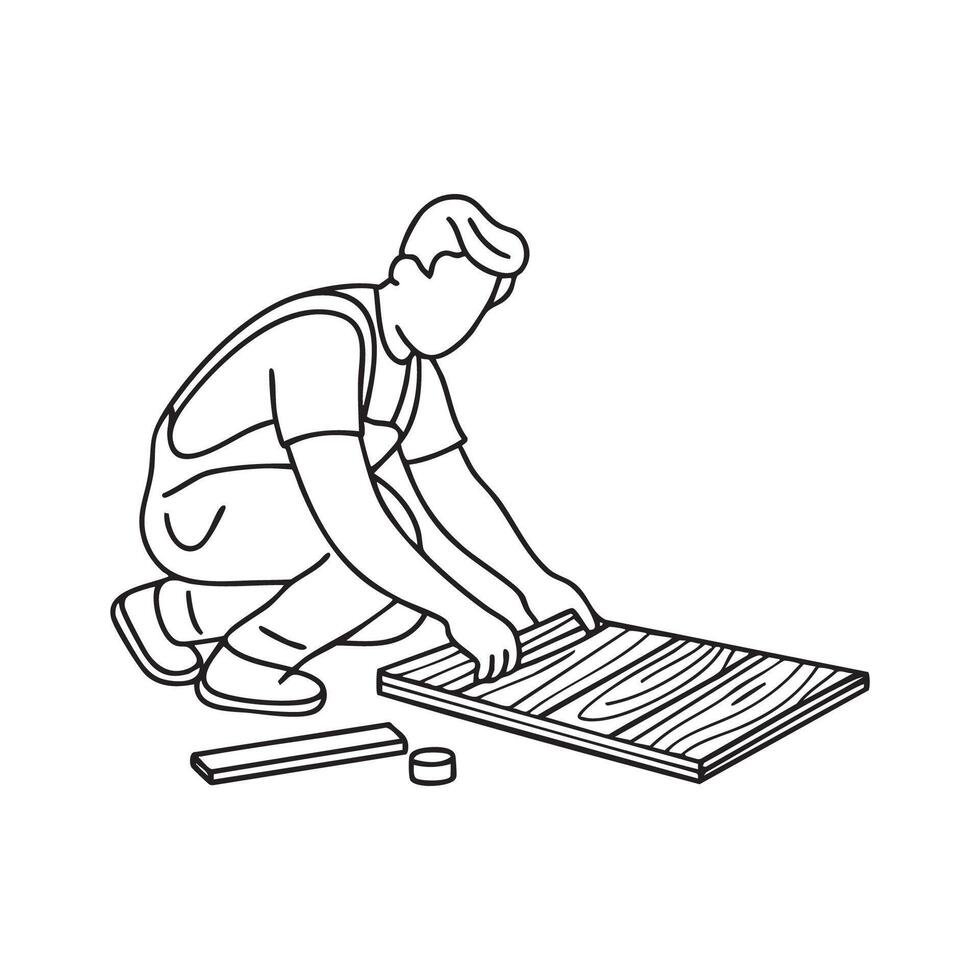 craftsman installing parquet tiles in a new home vector