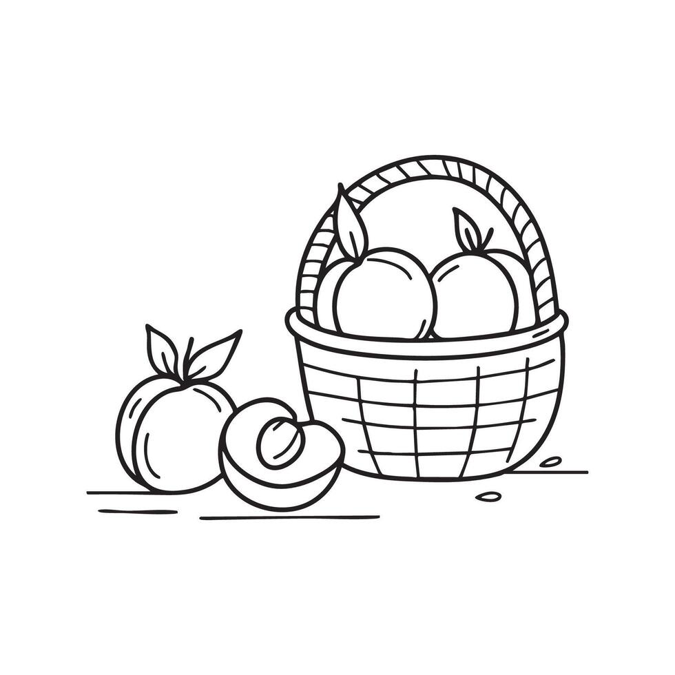 peaches filling a basket with some fallen beside it vector