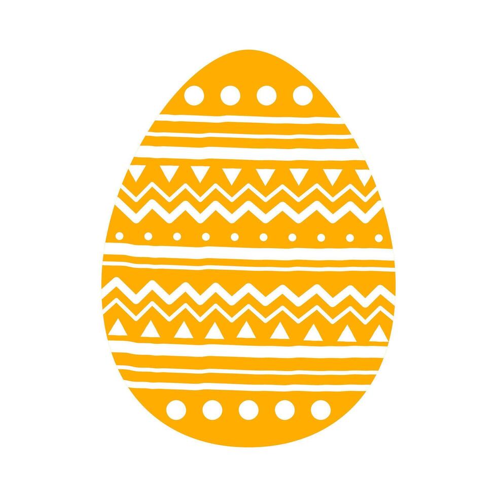 Easter yellow egg with handwritten pattern in white, flat design vector