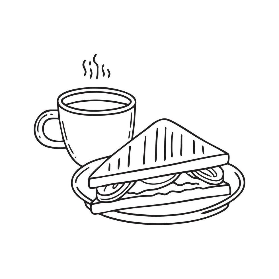 panini with grill marks resting on a plate beside a cup of coffee vector