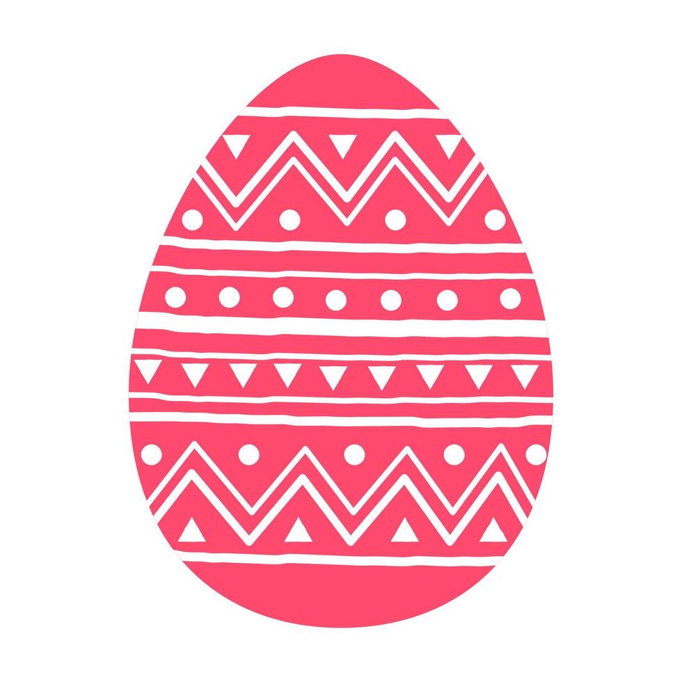 Easter red egg with handwritten pattern in white, flat design vector