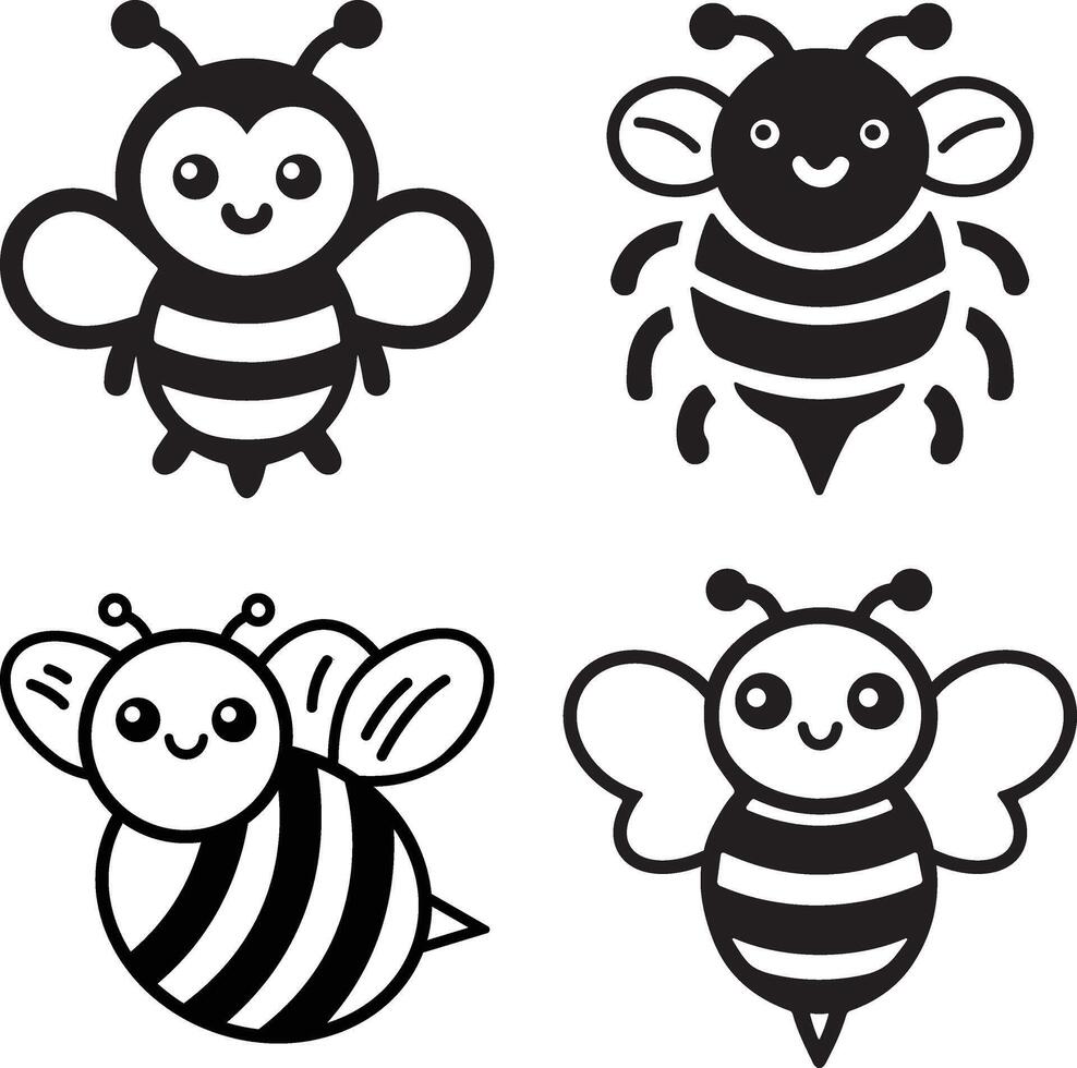 Cute Flying Bees Silhouette Icon Set vector