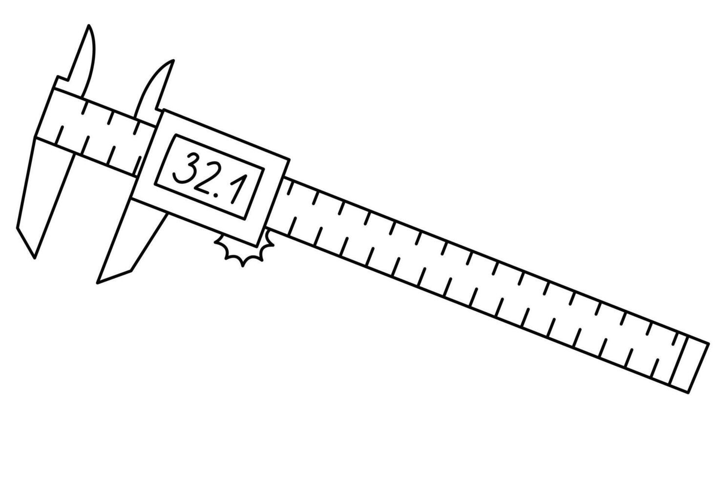 Hand drawn doodle digital caliper, illustration, black outline vector