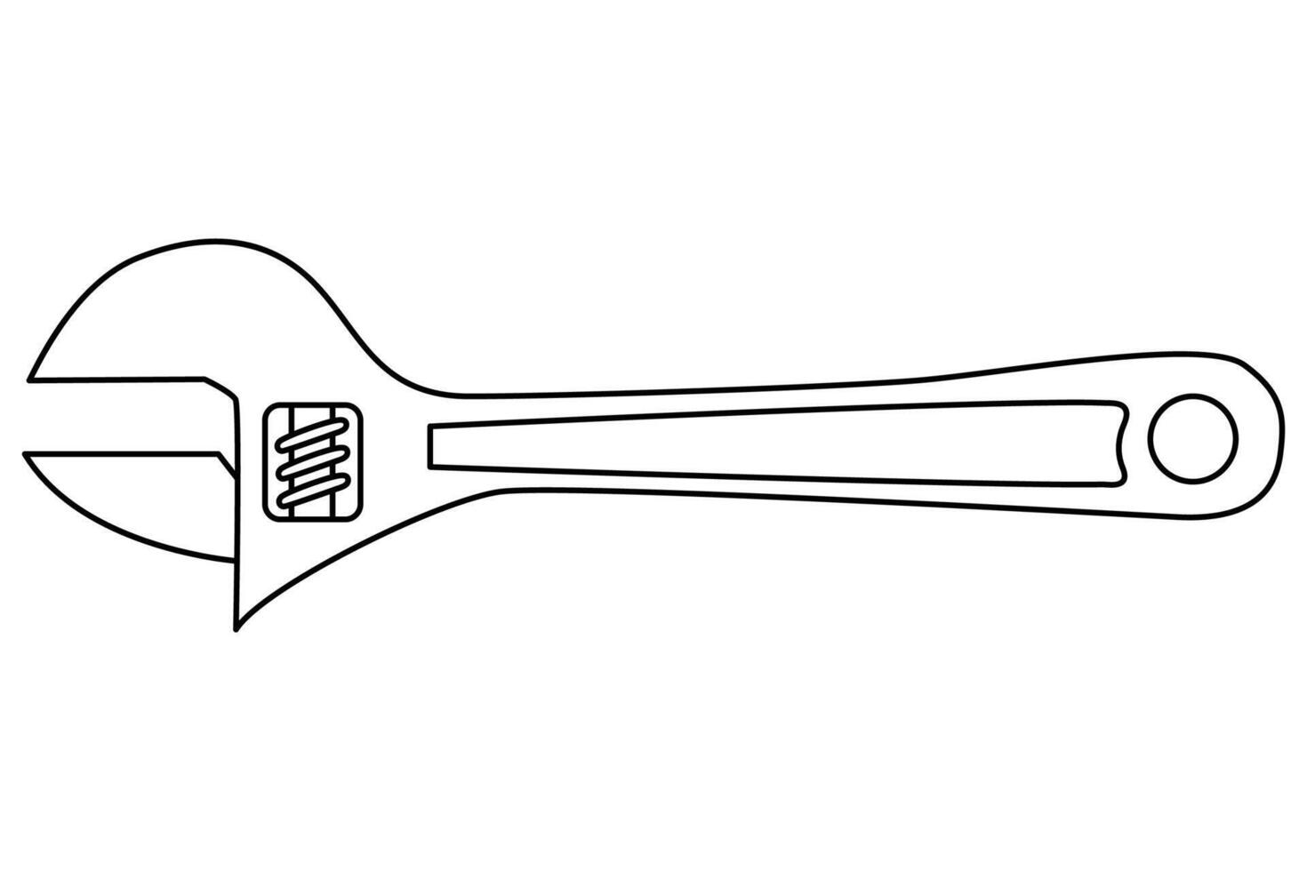 Hand drawn doodle adjustable wrench, illustration, black outline. Great for construction projects, DIY guides, repair manuals, and technical illustrations vector