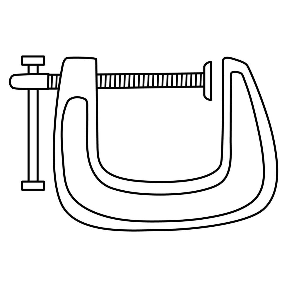 Hand drawn doodle G-clamp illustration, black outline vector