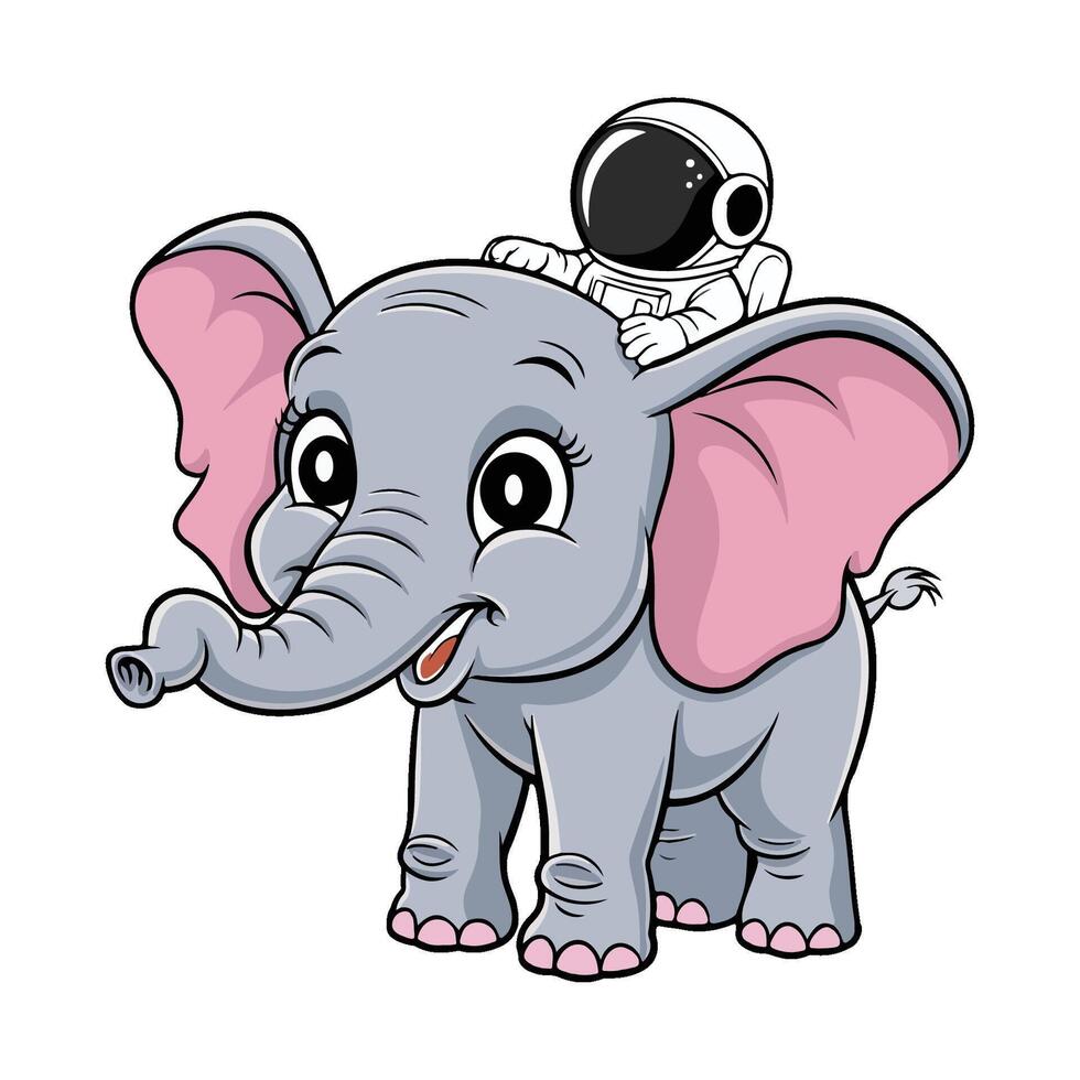 Cute Astronaut Riding Elephant Cartoon vector