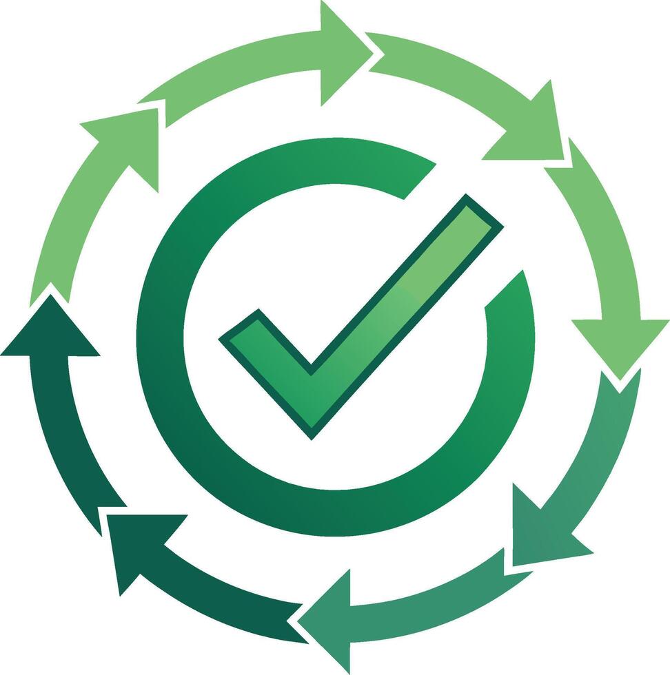 Green Checkmark Icon with Circular Arrows for Sustainability Concept vector