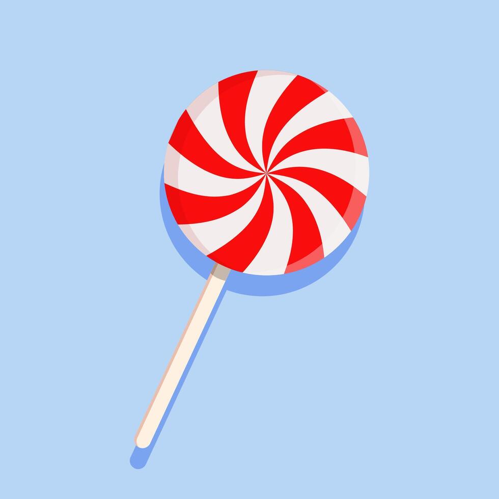 Red and white lollipop on blue background. Graphic design. vector