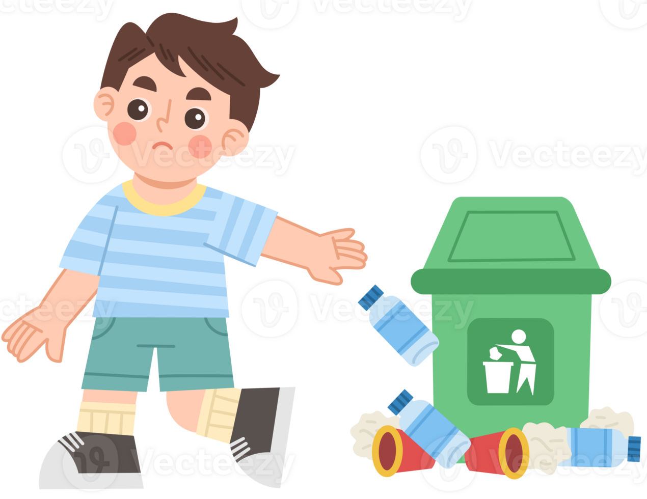 Illustration of little boy disposing trash png