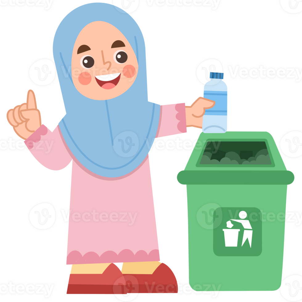Illustration of cheerful girl recycling plastic bottle png
