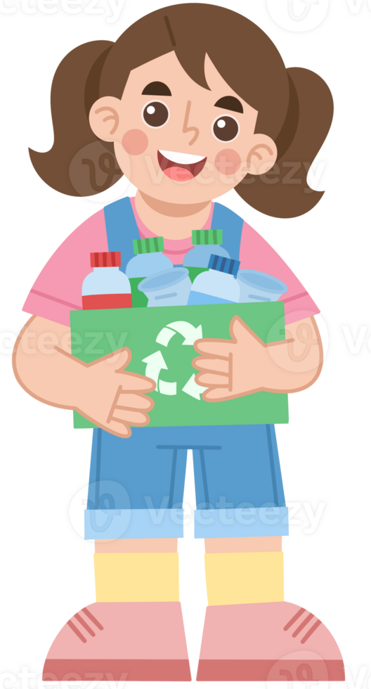 Illustration of girl holding recyclables with a smile png