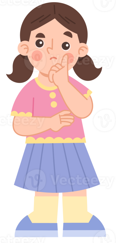 Illustration of Thoughtful Girl with Pigtails png