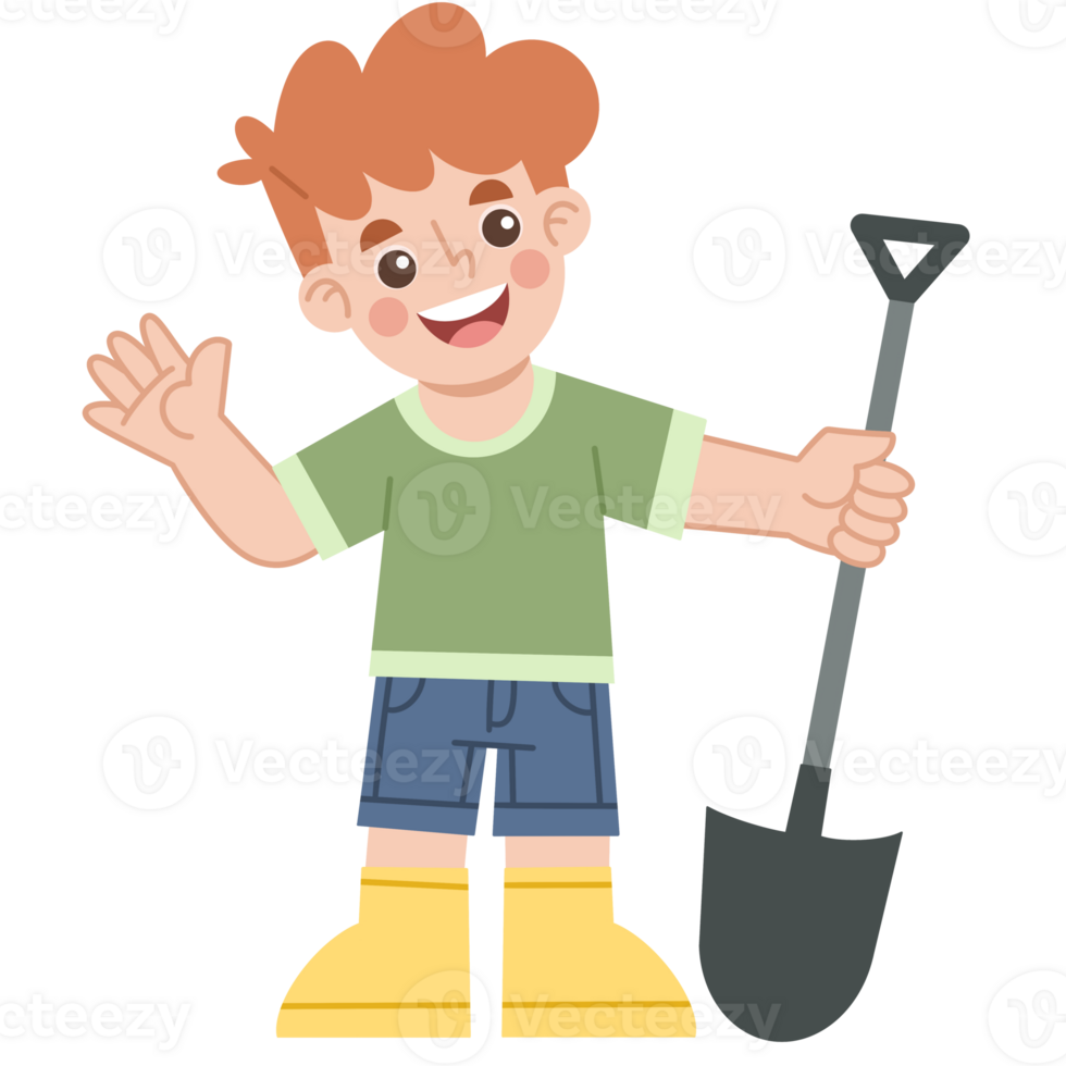 Illustration of Cheerful Boy Holding a Shovel png