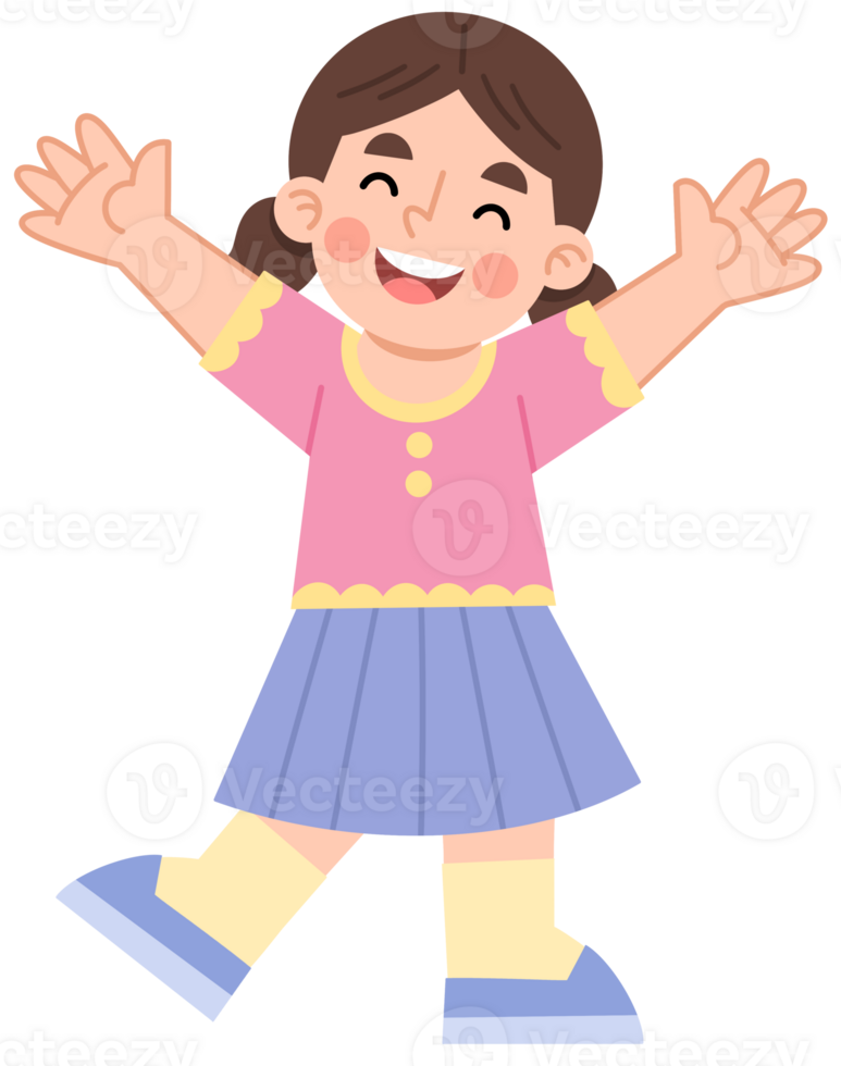 Illustration of a cheerful girl jumping png