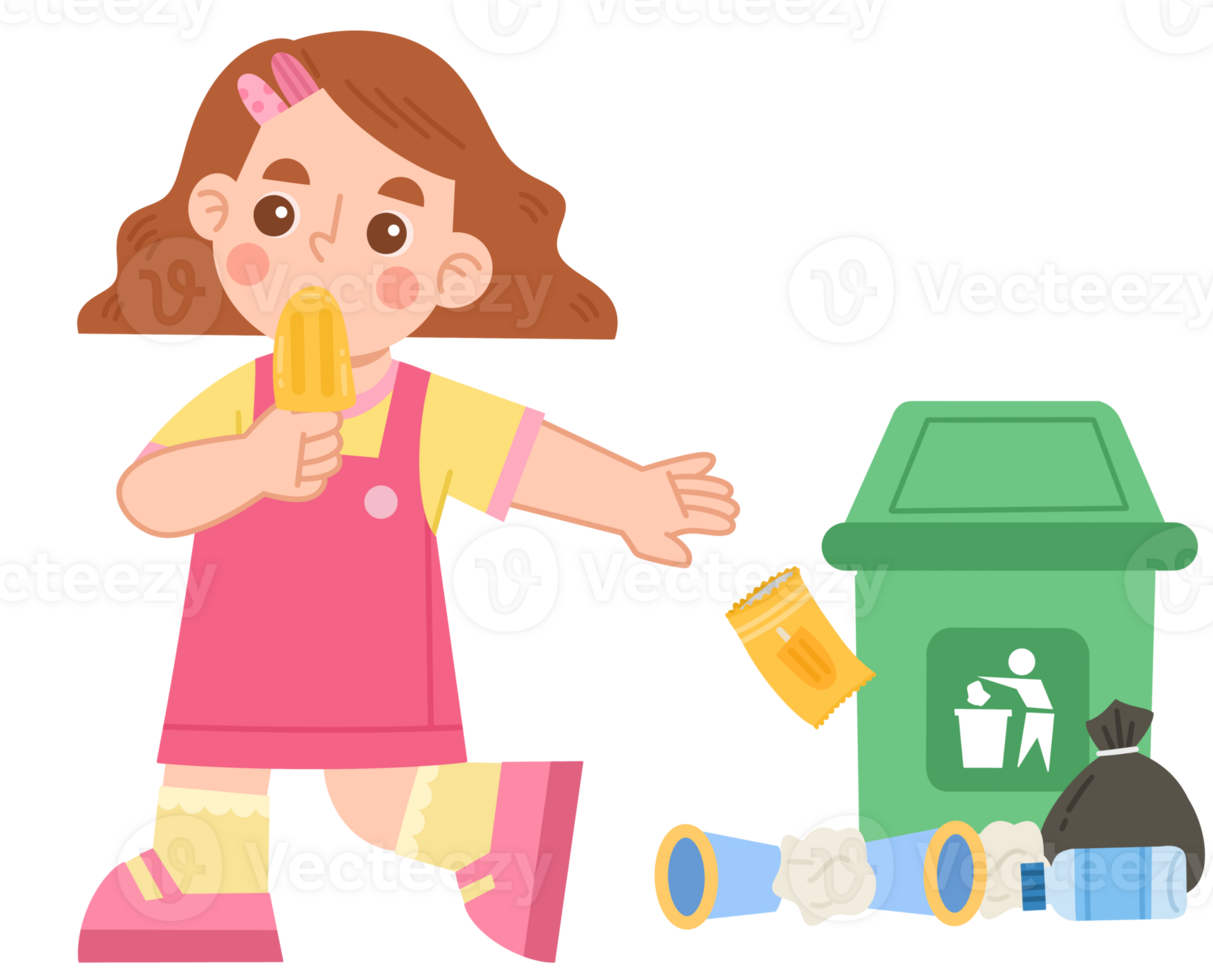 Illustration of a little girl littering png