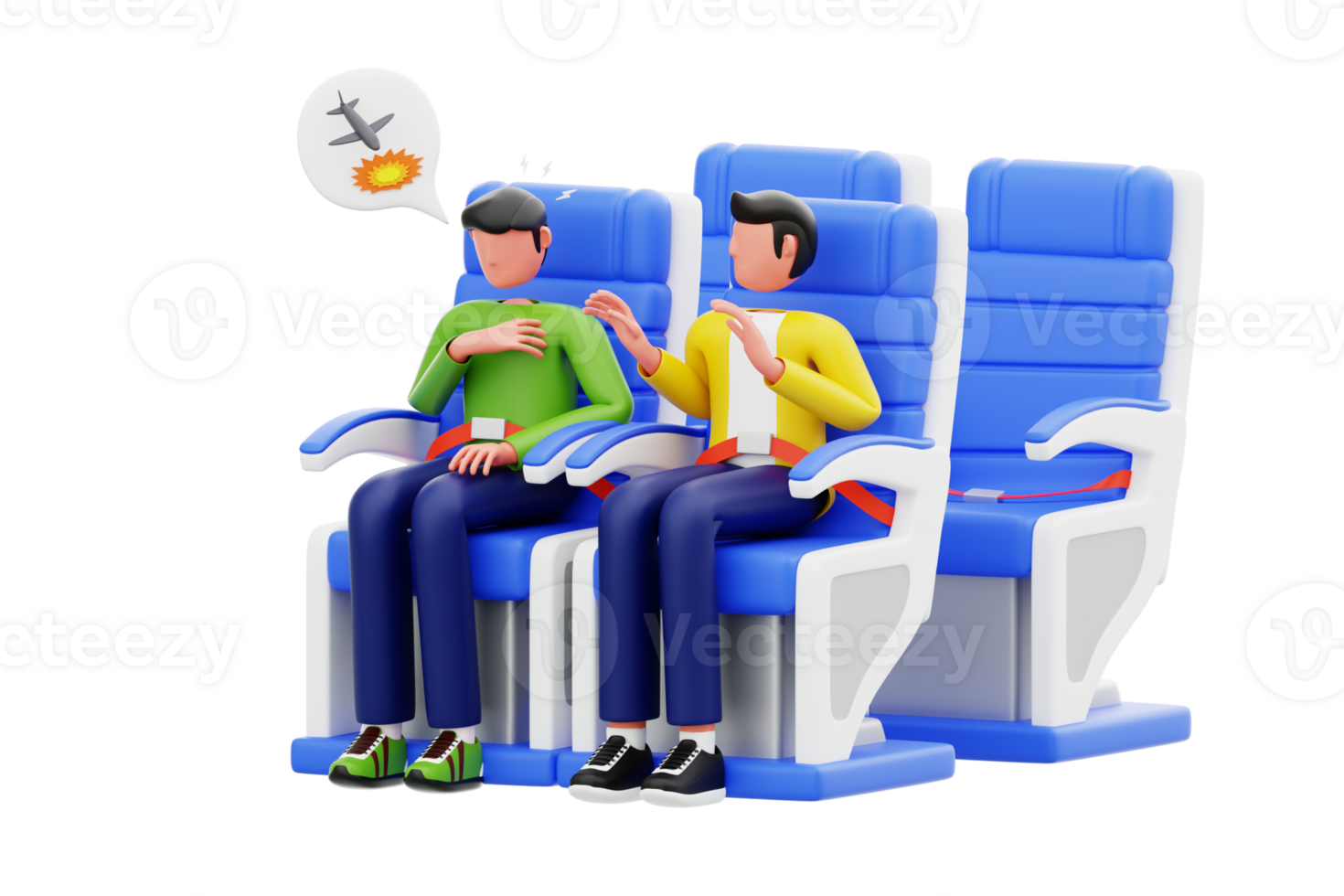 Panic Attack During Flight on a Plane 3D Illustration. Aerophobia 3D Illustration png