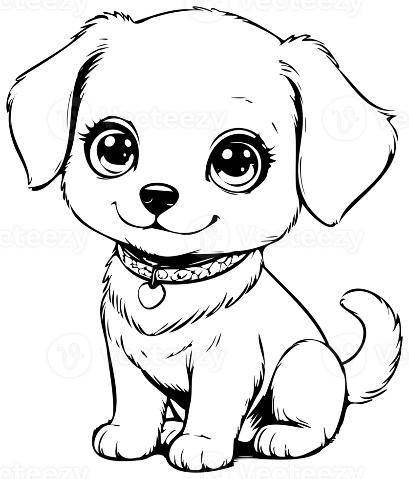 The cute puppy sticker, drawn in doodle style, looks charming and playful. It is drawn with simple, slightly careless lines, which gives the drawing lightness and funny dynamics. png