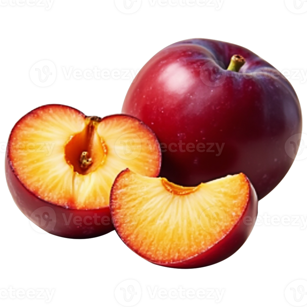 plum image whole and sliced ripe fruit isolated png