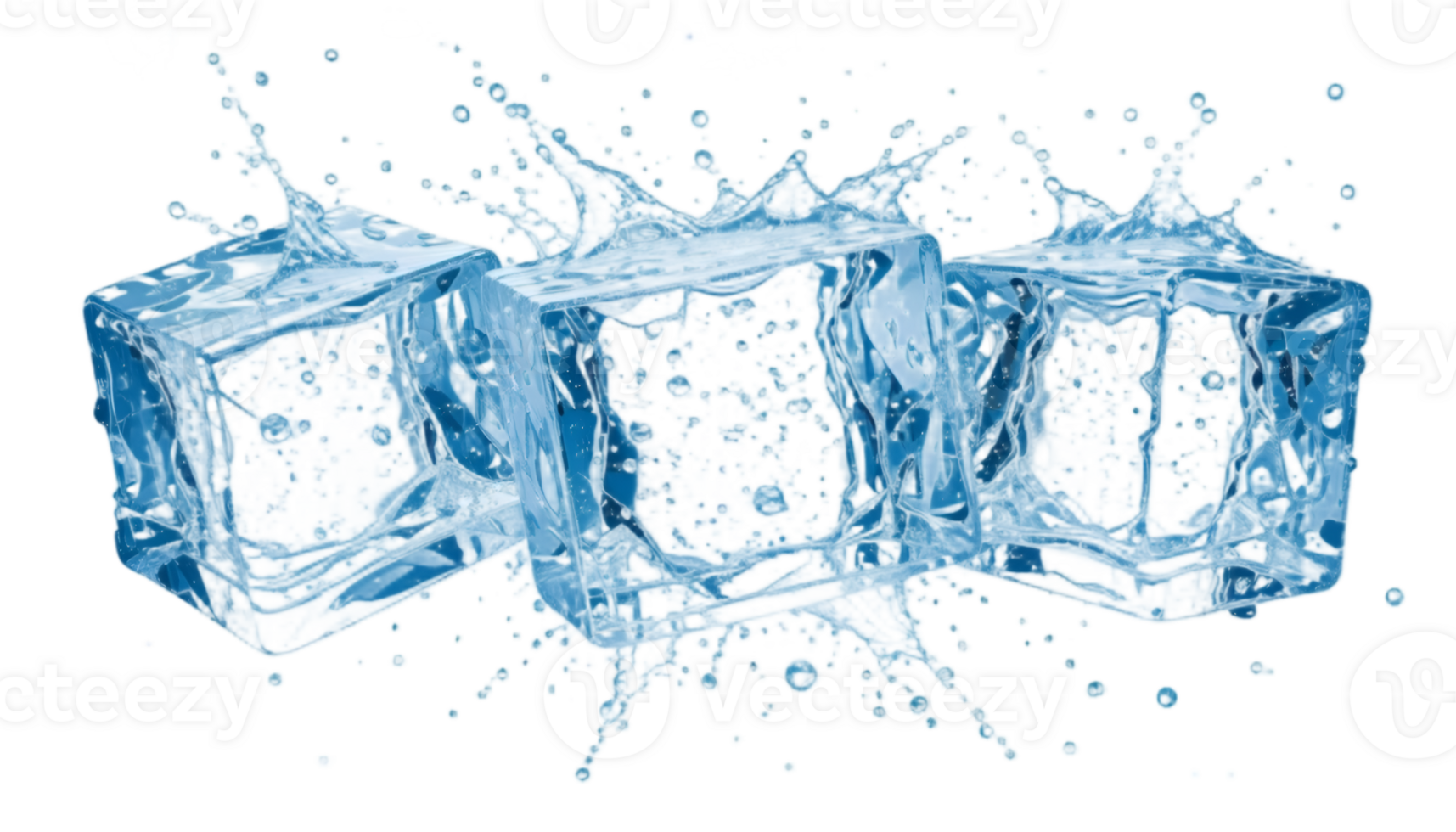 Three Ice Cubes with Water Splash png