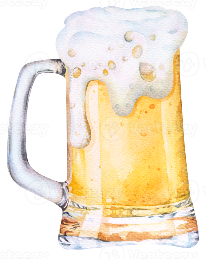 Watercolor Beer glasses.Classic beer mug.Watercolor realistic illustration.Modern design.Suitable for decoration Bar Menu design. png