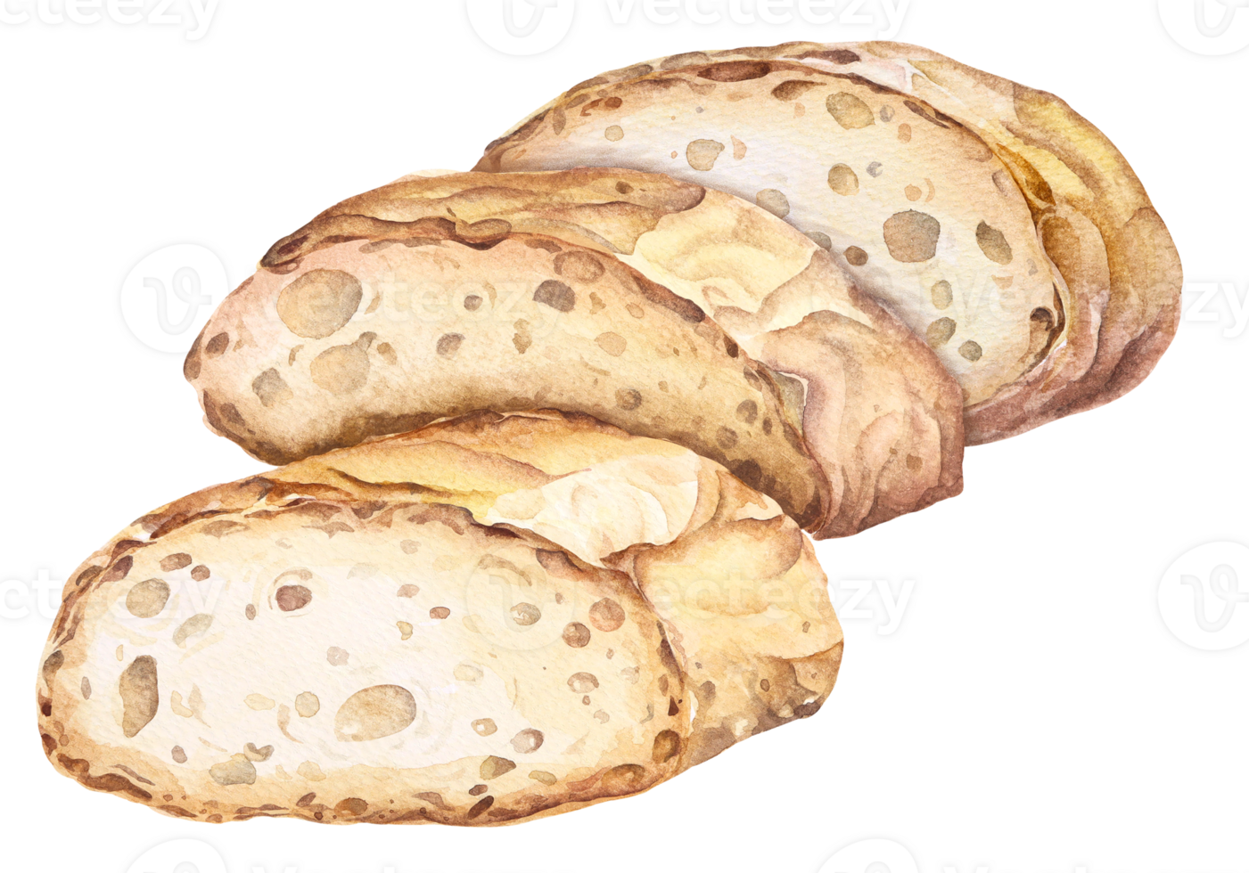 Baguette cut in half, French bread. Hand drawn watercolor illustration.Bakery for design menu cafe. Baked bread. png