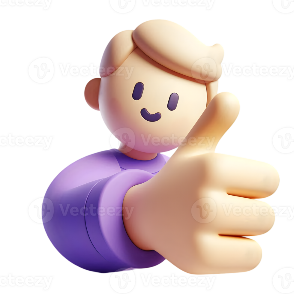 3D Rendered Cartoon Character Giving Thumbs Up, Isolated on Transparent Background png