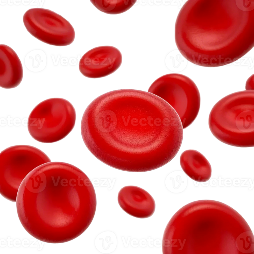 Close-up of red blood cells isolated on a transparent background png