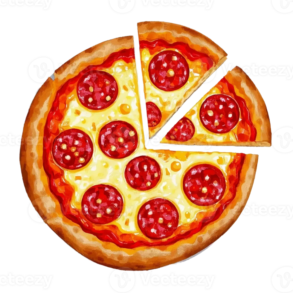 Pepperoni Pizza with Slices on transparent background. png
