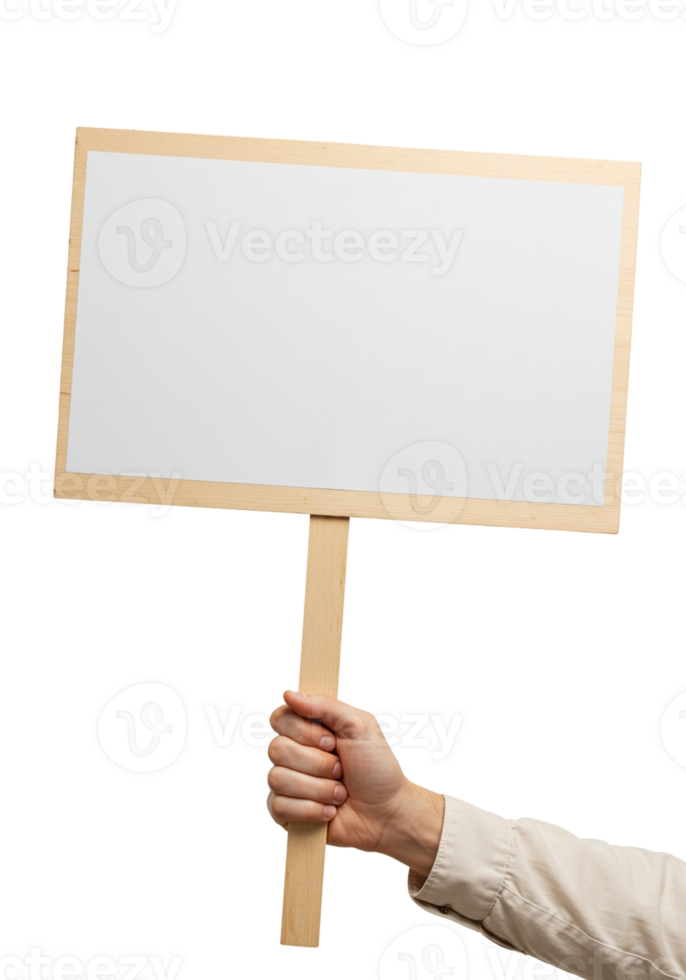 Hand holding a blank sign for expression or protest png