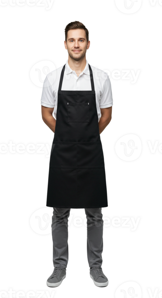 Barista in black apron ready to serve coffee png