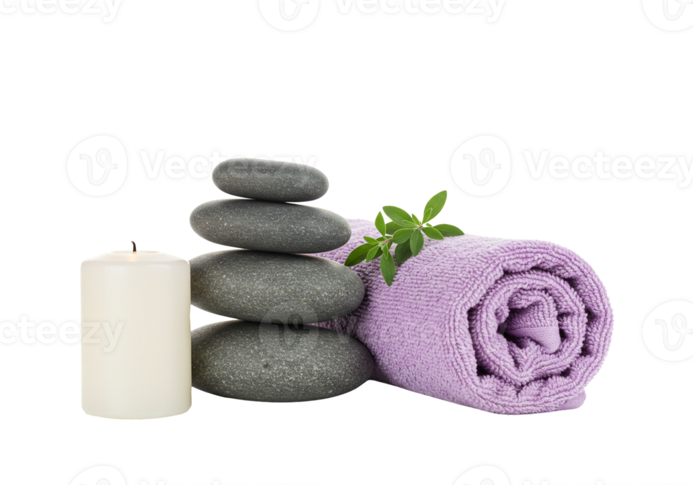 Relaxing spa arrangement with stones and towel png