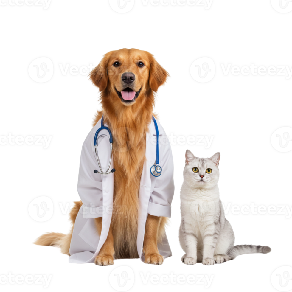 Veterinarian dog and cat in clinic setting png