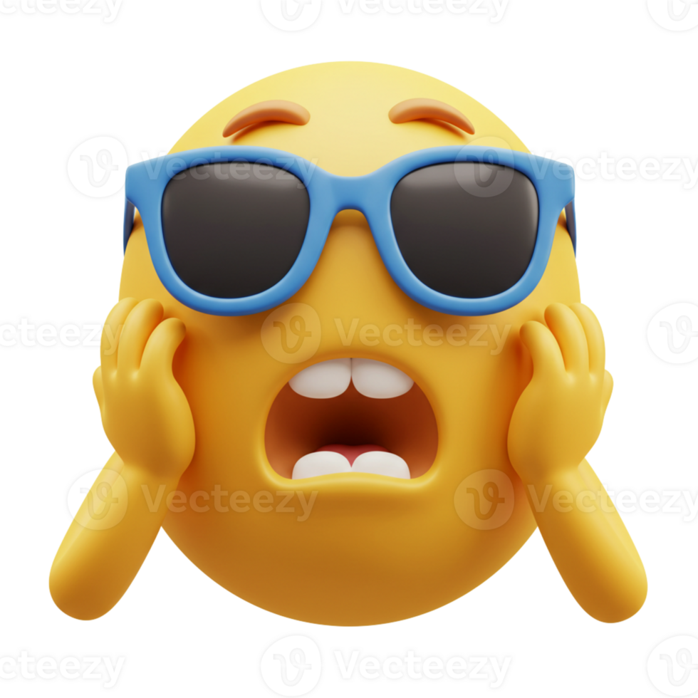 Surprised Yellow Emoji with Sunglasses and Shock png