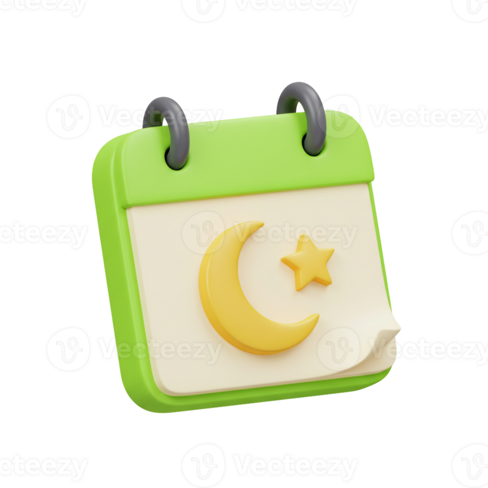 Calendar icon featuring moon and star design on a green background png
