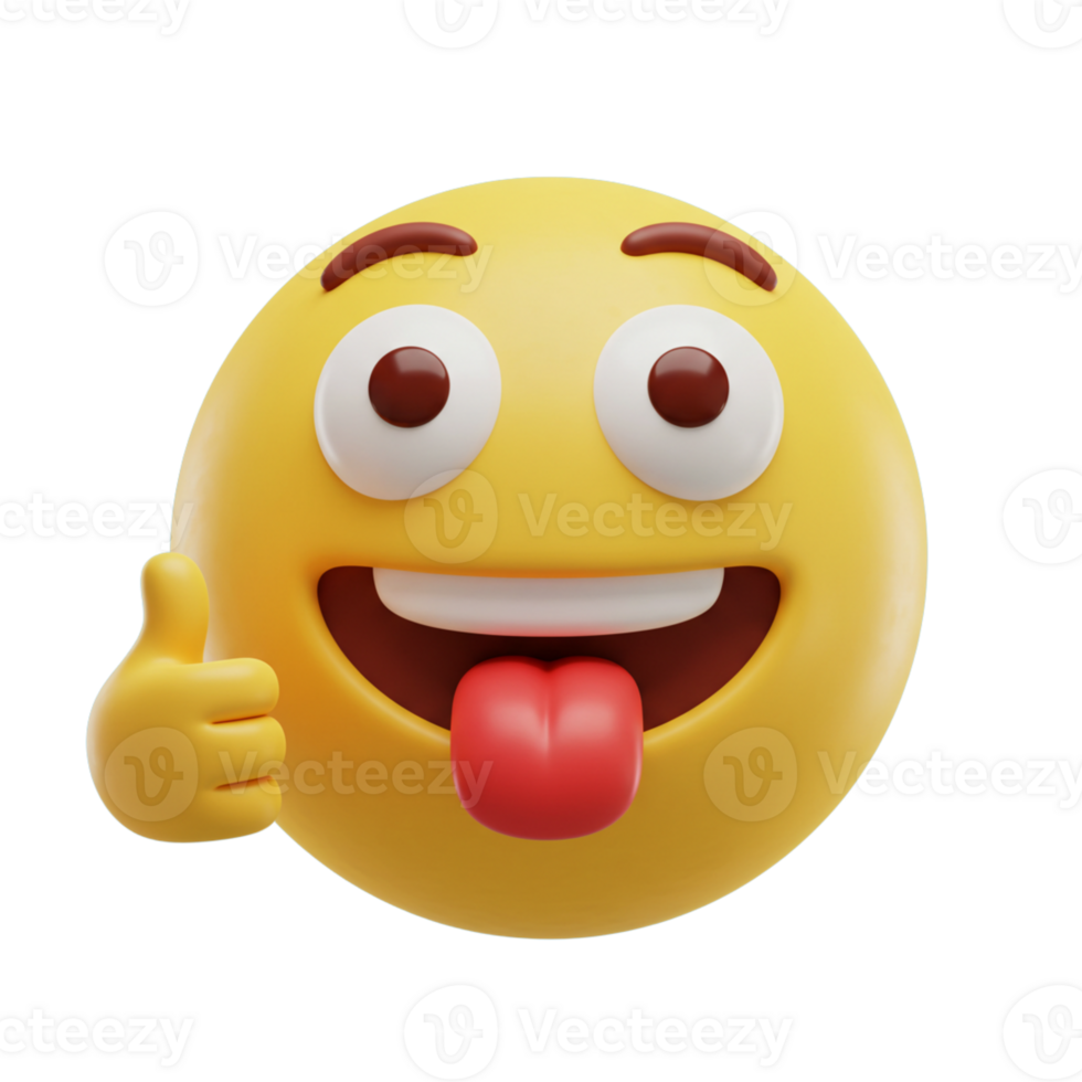 Happy yellow smiley face with thumbs up and playful expression png