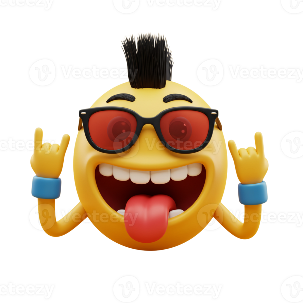 Rocking emoji character showcasing rebellious spirit png